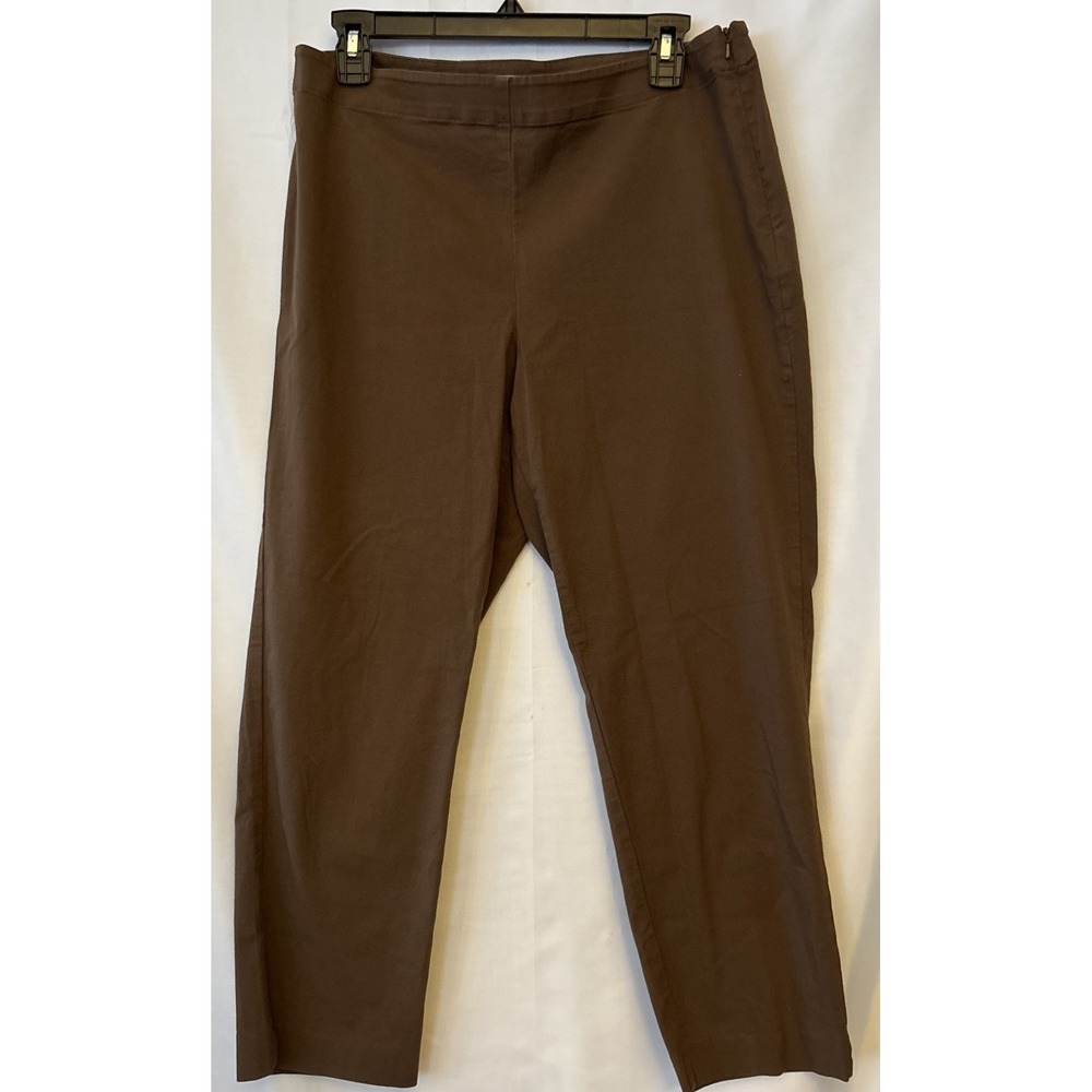 J.Jill Women's Genuine Fit at Waist Brown Cotton Stretch Capri Pants 12 Side Zip